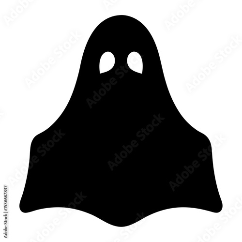 Spooky spectral Halloween black ghost illustration with simple shape on white background