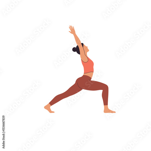 Young woman practicing Vinyasa yoga in warrior pose  