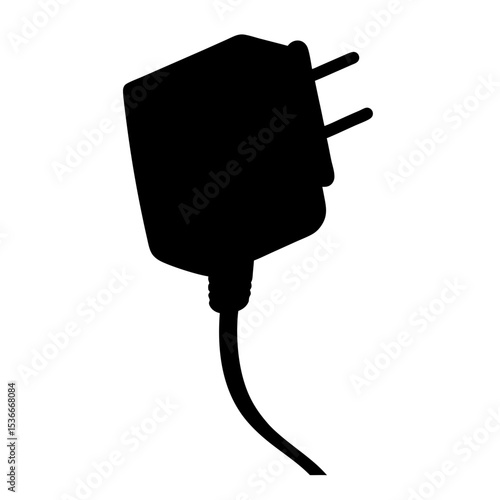 Silhouette of an electrical charger with two round pins and cable