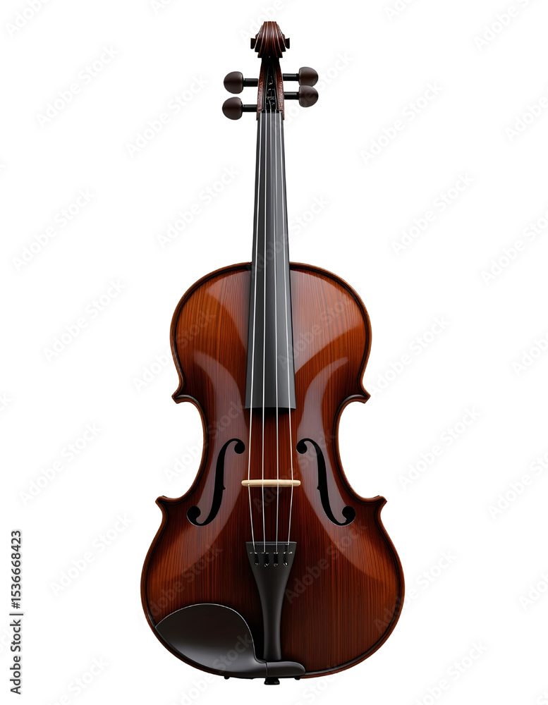 Fototapeta premium Dark Mahogany Concert Violin with Tailpiece – PNG on White Background