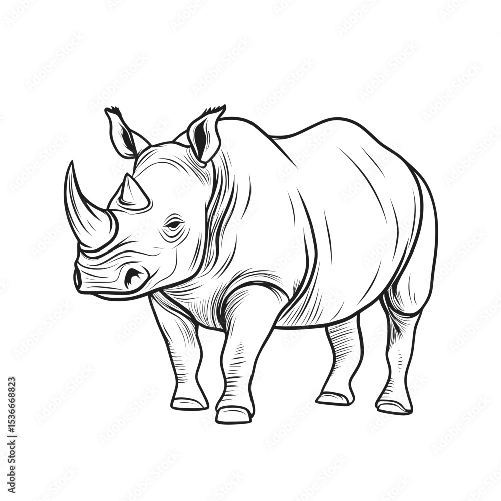 Fototapeta premium Rhinoceros illustration in black and white, symbolizing wildlife conservation 