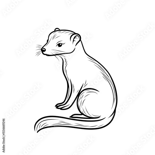 Stylized sketch of a sitting ferret with a curious expression  