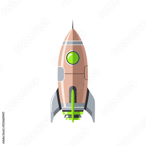 Retro rocket ship illustration in minimalist style with green accents  