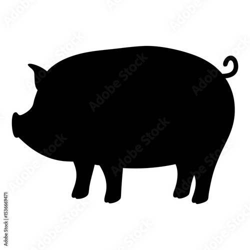 Silhouette of a PotBellied Pig Standing on a White Background Isolated