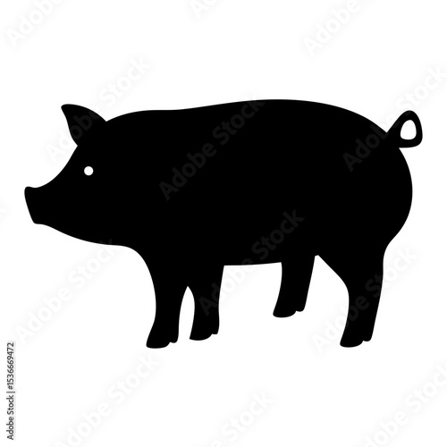 Silhouette illustration of a pig, a classic farm animal representation for art