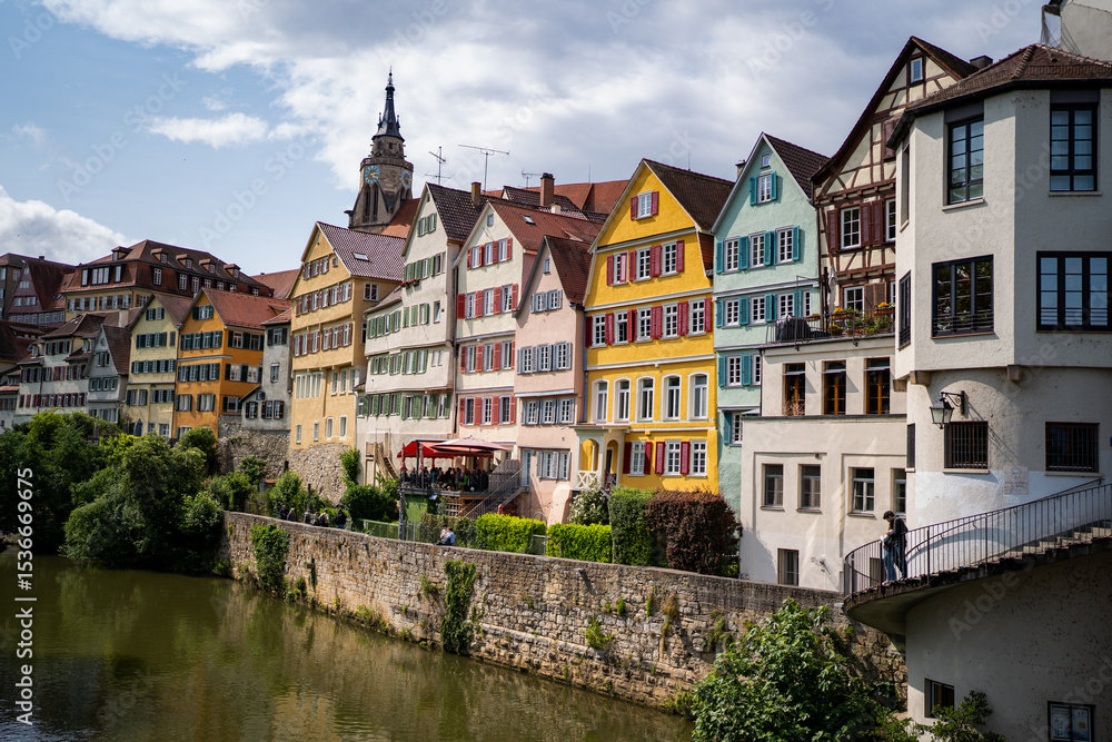 Colorful Half-Timbered Houses Along the Neckar River in Tübingen, Germany Colorful Half-Timbered Houses Along the Neckar River in Tübingen, Germany