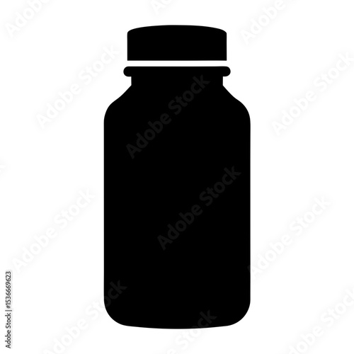 Black silhouette of a medicine bottle with a cap on white background
