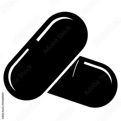 Two black pill capsules, medication for health, pharmacy and well being