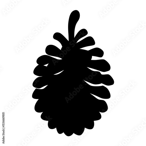 Silhouette of a Pinecone with Scales Against a Clean White Background