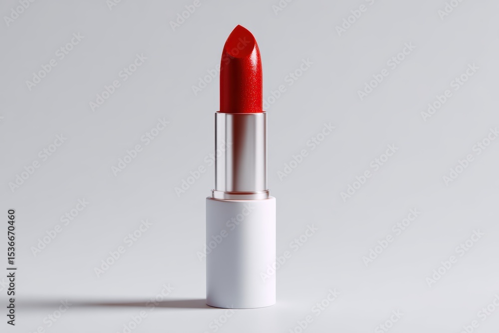 Red lipstick tube standing vertically on white Red lipstick tube standing vertically on white