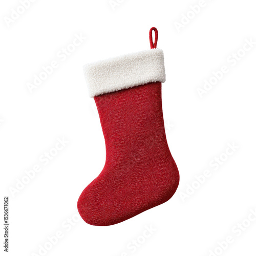 Cozy Red Christmas Stocking with White Plush Cuff for Holiday Decor and Gift Giving Transparent background or png