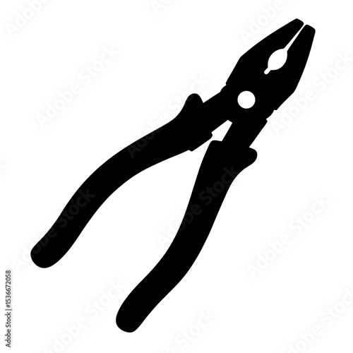 Black silhouette of combination pliers tool isolated on a white background