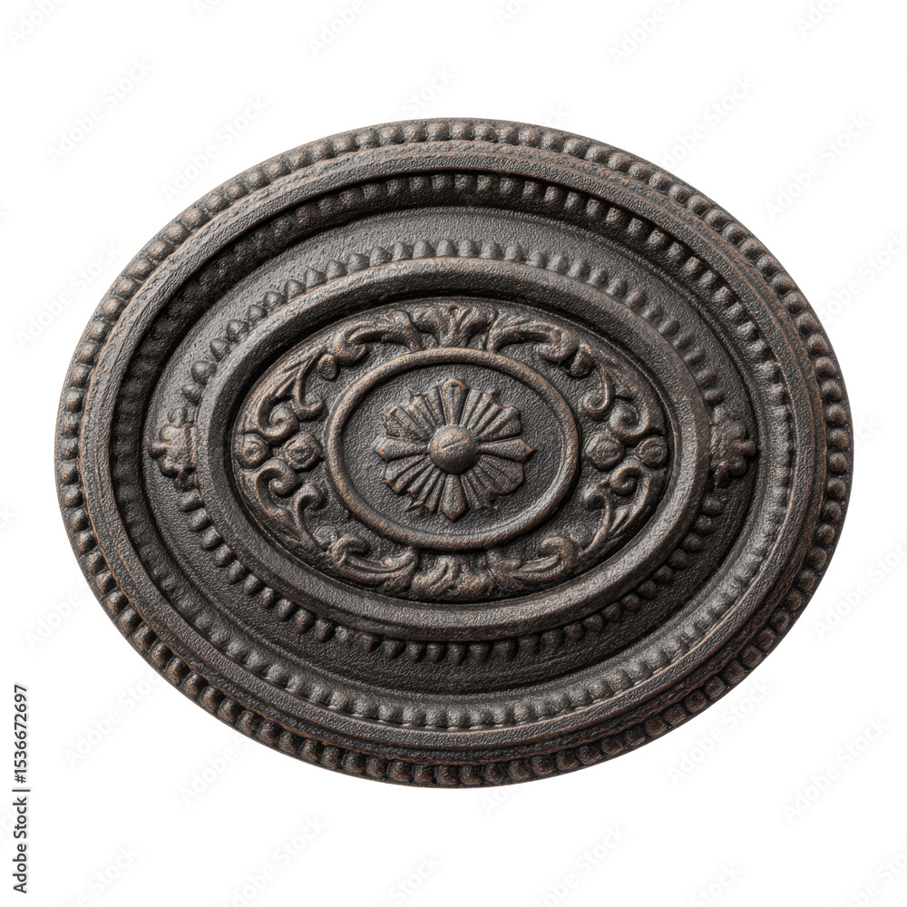 Fototapeta premium Ornate Decorative Plaque with Intricate Floral Pattern and Circular Shape for Home or Office Decor Transparent background or png