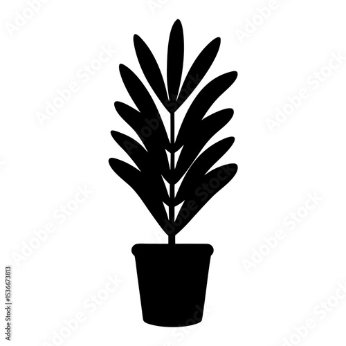 Elegant minimalist silhouette of a potted plant with pointed leaves extending upward