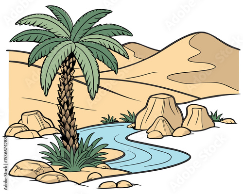 Desert Oasis with Dog A Charming Clipart Illustration