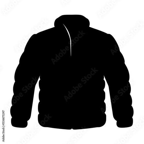 Black silhouette of a warm puffer jacket isolated on a white background
