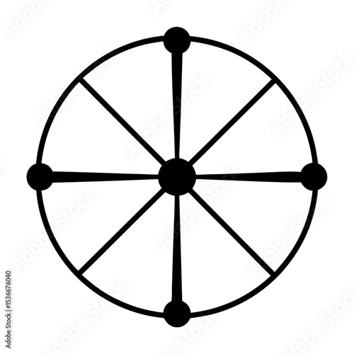 Eightspoked wheel with center hub and rim dots in a simple design