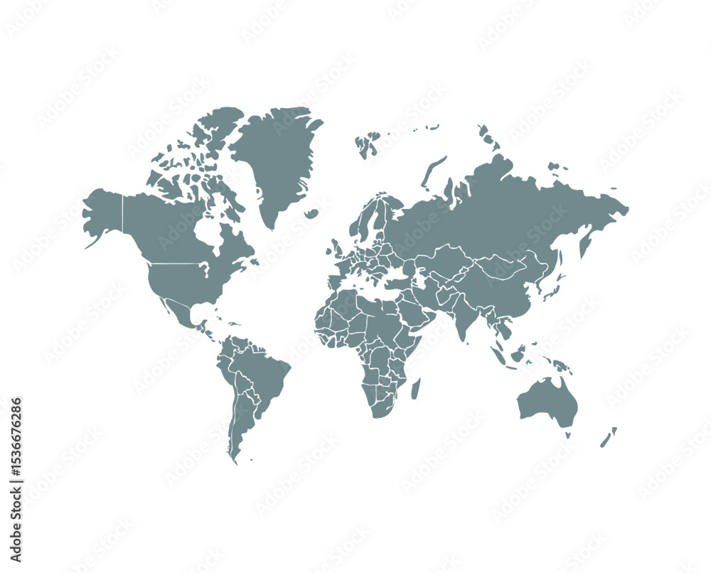 Fototapeta premium World map silhouette in gray tones