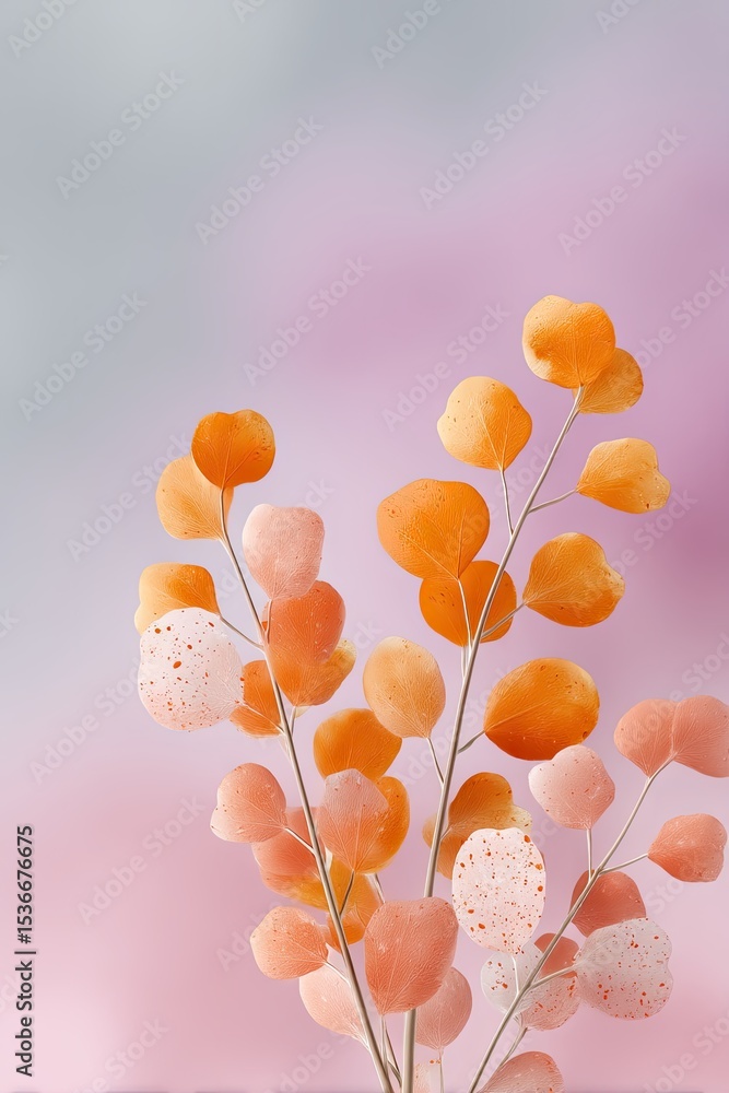 Peach and Orange Floral Minimal Frame with Leaf Outlines Peach and Orange Floral Minimal Frame with Leaf Outlines