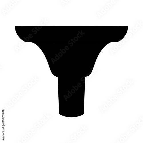Black and white minimalist depiction of a trumpet mute silhouette with curves