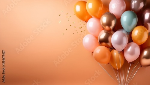 colorful balloons on soft orange background perfect for celebrations