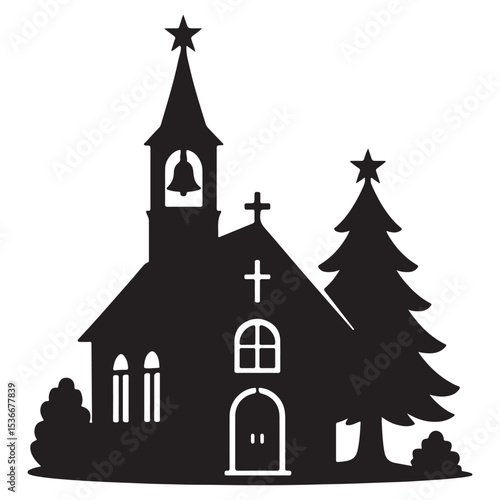 Church Silhouette Featuring Gothic Architecture Elements