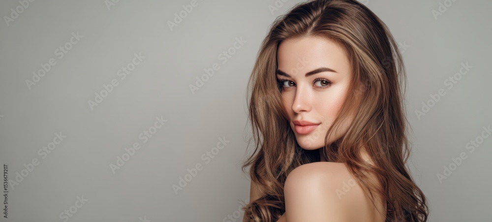 custom made wallpaper toronto digitalThe graceful woman with beautiful long hair poses elegantly against a neutral backdrop.