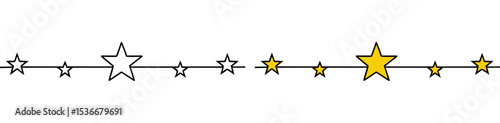 Star outline decoration with yellow and gray elements for design, isolated vector separator for text, for postcards and typography, transparent background, two variants - outline and two colors
  
