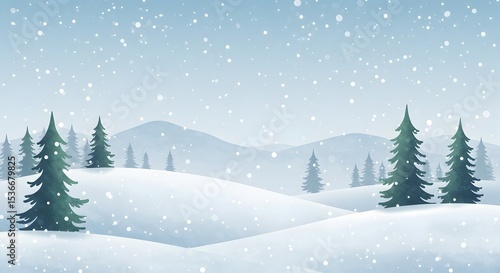 Watercolor-Style Vector Winter Landscape with Mountains