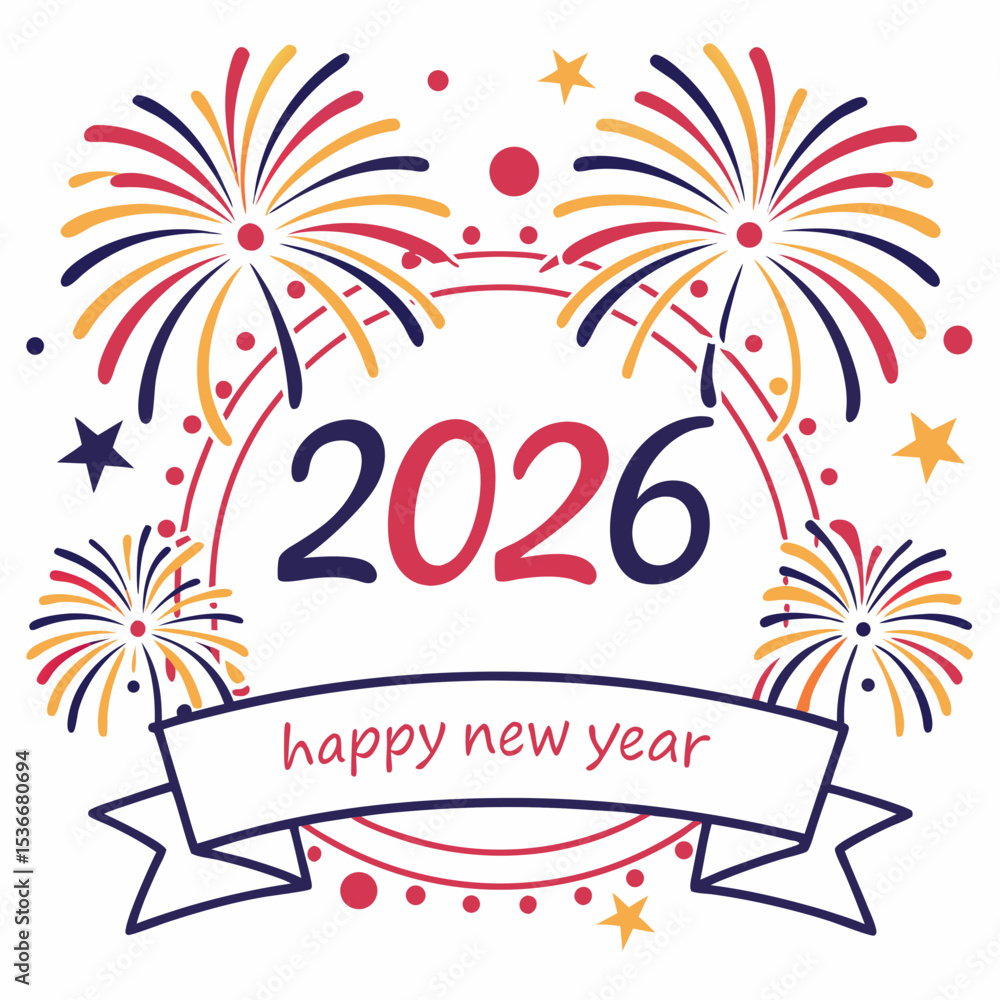 Naklejka premium Happy new year 2026 fireworks celebration design