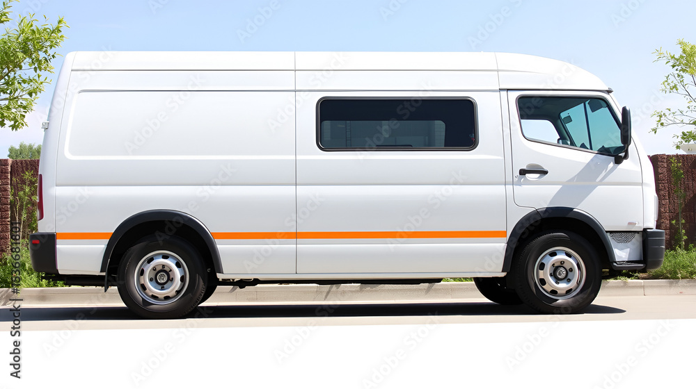 White Cargo Delivery Van Side View - Realistic PNG White Cargo Delivery Van Side View - Realistic PNG