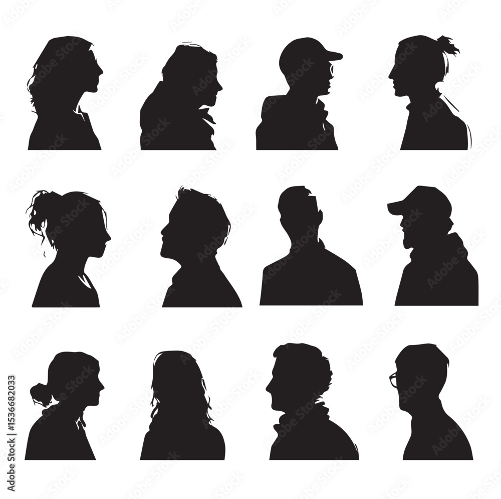 avatar silhouette set, Black & White silhouette set avatar silhouette set, Black & White silhouette set