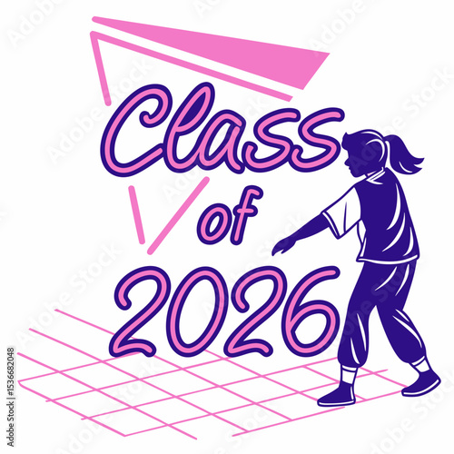 Class of 2026 graduation retro design girl