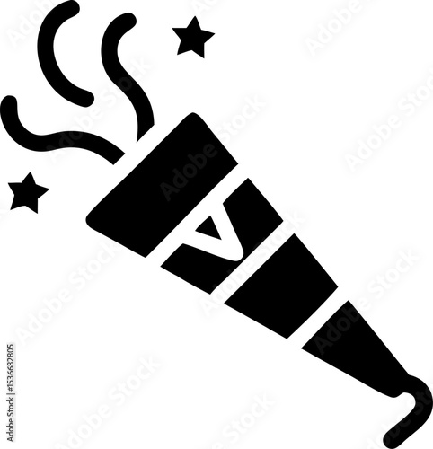 Silhouette of a Party Popper Explosion – Festive Confetti Burst Icon, Celebration Symbol, Black Isolated Graphic, Party Element for Event Design, Holiday Decor, Minimal Vector Clipart
