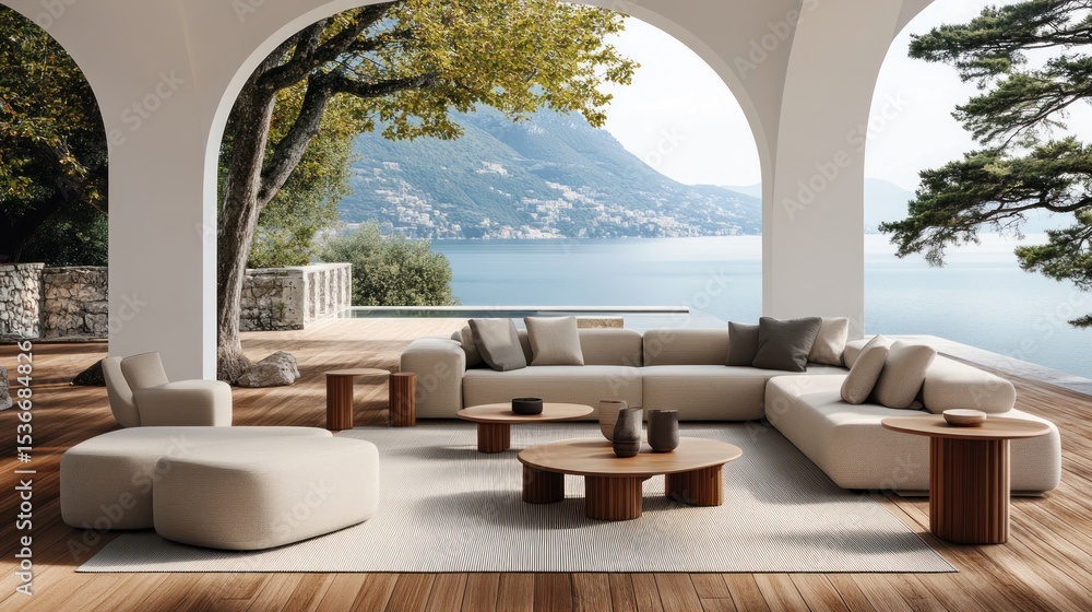 Obraz premium Outdoor seating area with a stunning view.