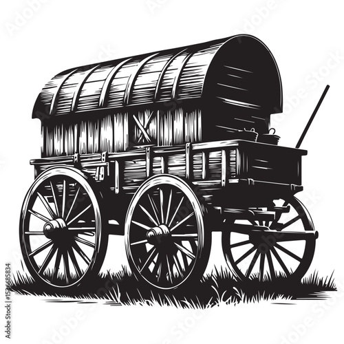 Vintage Covered Wagon Illustration Classic Silhouette Western Transport