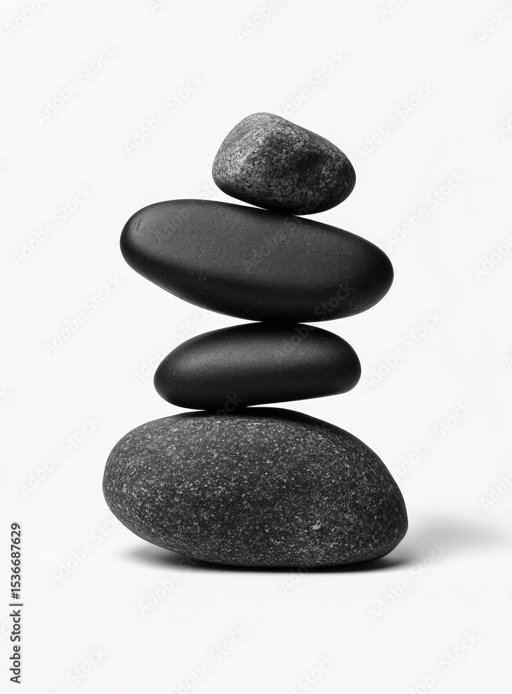 Black stones, balanced on top of one another Black stones, balanced on top of one another