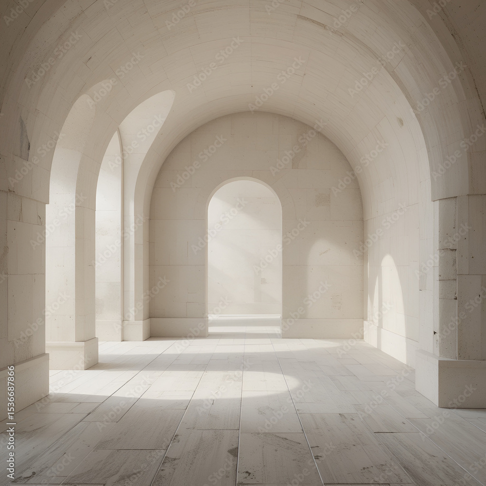 Fototapeta premium Soft, muted interior space with a light-filled, arched design