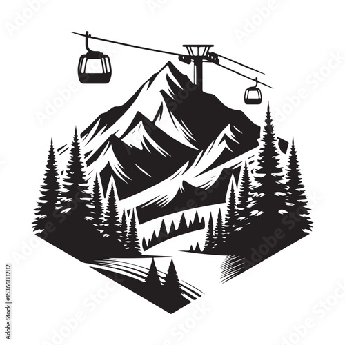 Mountains with Gondola Lift Illustration for Travel and Adventure Enthusiasts