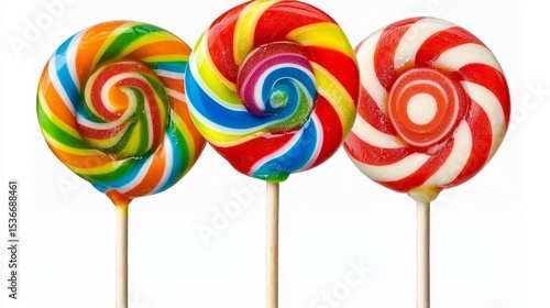 Wallpaper Mural Three Swirl Lollipops Rainbow, Red and White, Candy Composition, Sweet Treat Photography Lollipop, Candy Torontodigital.ca