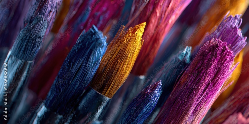 Fototapeta premium Closeup of Paintbrushes Creating Vibrant Abstract Artwork