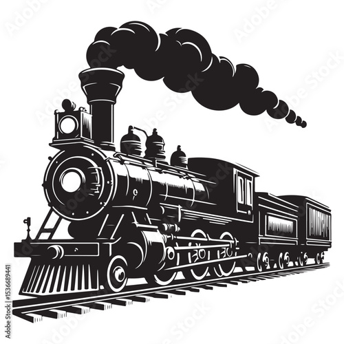 Classic Steam Train Illustration for Transportation History and Engineering Projects