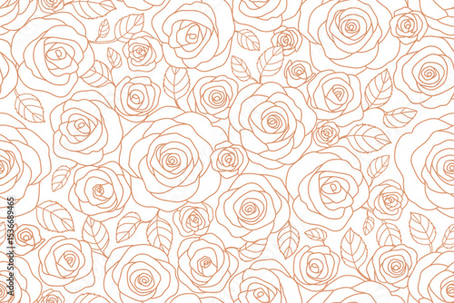 Rose outline seamless pattern. Spring floral vector illustration for fashion, textile, fabric, decoration.