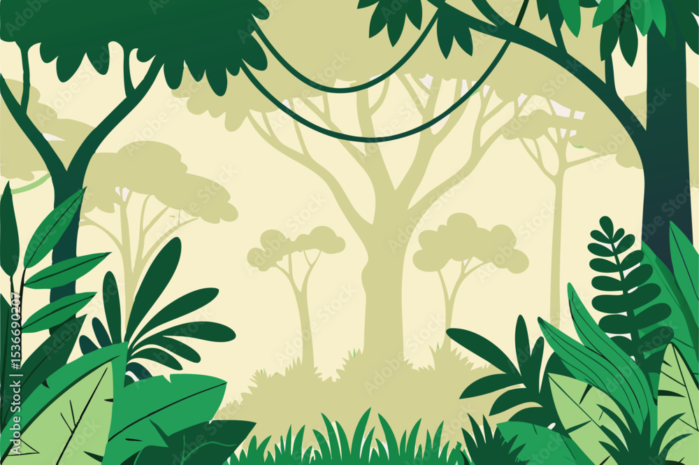 Fototapeta premium Tropical Jungle Forest Flat Vector Background