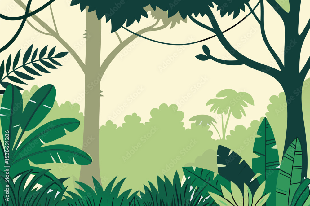 Fototapeta premium Tropical Jungle Forest Flat Vector Background