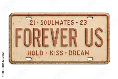 Rustic Vintage License Plate Design Forever Us Romantic Wedding Souvenir Textured Background