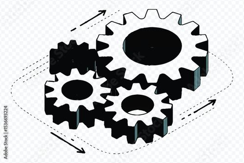 Interlocking Gear Wheels with Directional Arrows Teamwork Concept Illustration Vector