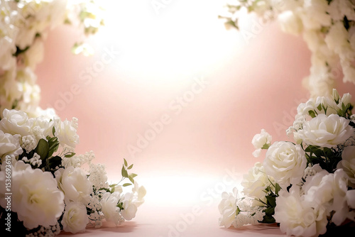 Of the Frame, Creating a Circular or Wreath-Like Composition a Symmetrical Arrangement of White Flowers Around the Edges
