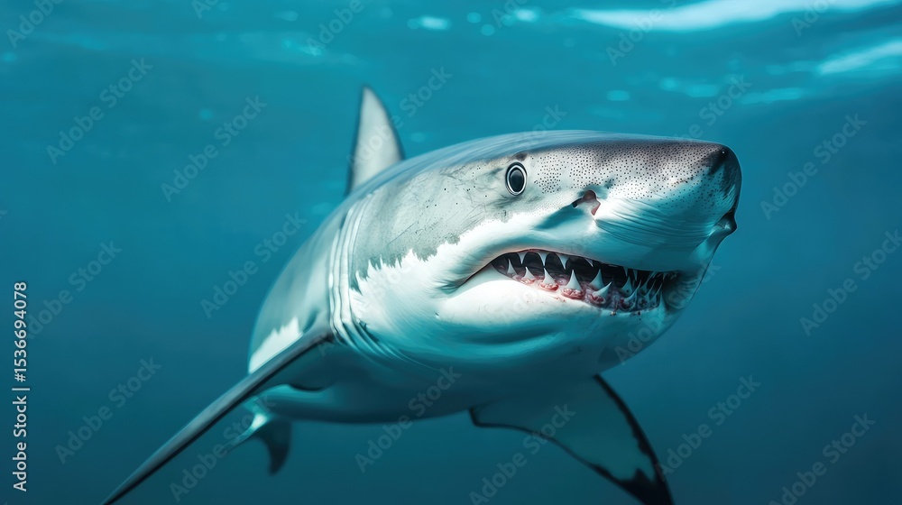 Obraz premium Predator shark circling cautiously before dashing at prey from an ambush position