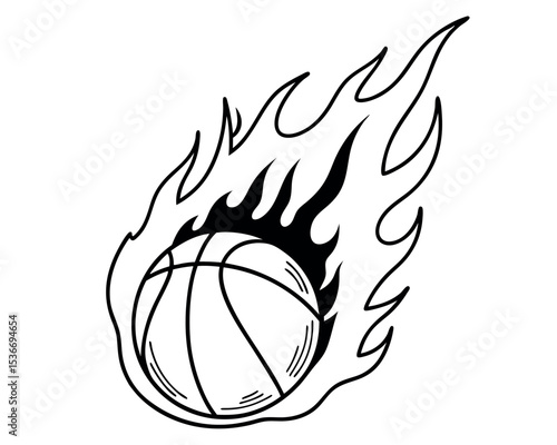 Basketball engulfed in flames vector illustration on a black background design